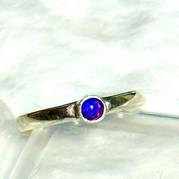 Blue Fire Opal & Sterling Silver Stacking Ring - Picture 1 of 5